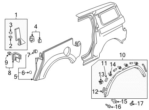2009 Honda Element Exterior Trim - Quarter Panel Clip A, Garnish Diagram for 91502-SCV-A00