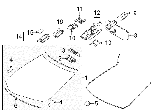 2016 Lexus RX350 Lane Departure Warning STOPPER, Windshield Diagram for 56115-22010