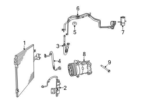 2009 Dodge Journey A/C Condenser, Compressor & Lines PULLEY-A/C Compressor Diagram for 68045274AA