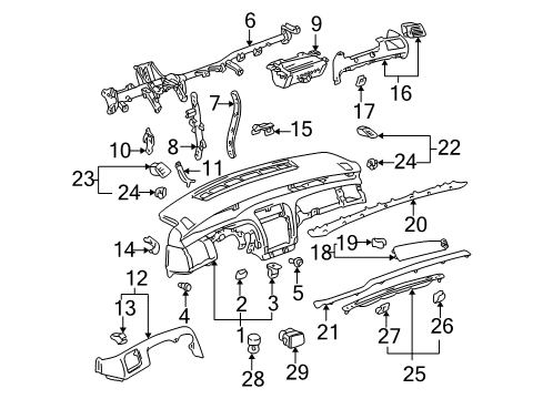 2002 Toyota Avalon Cluster & Switches, Instrument Panel Clamp Nut Diagram for 90080-18071