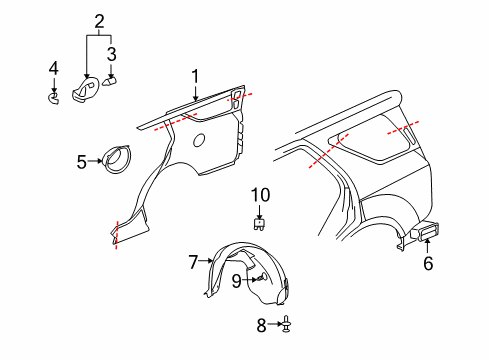 2006 Cadillac SRX Quarter Panel & Components Wheelhouse Liner Diagram for 25848126