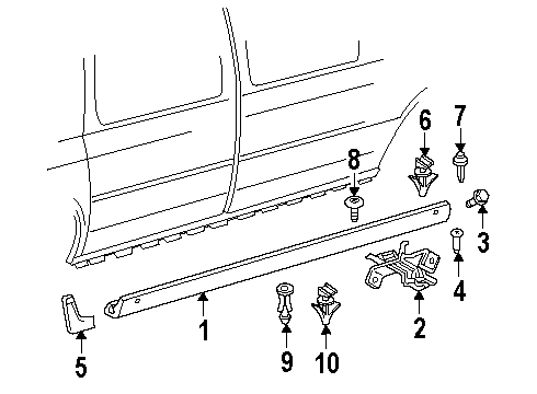 1999 Oldsmobile Silhouette Exterior Trim - Pillars, Rocker & Floor Rocker Molding Retainer Diagram for 10291232