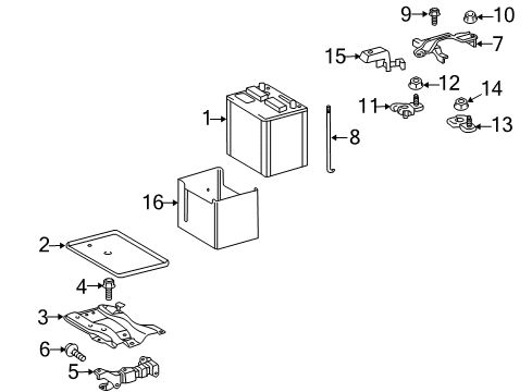 2009 Pontiac Vibe Battery Retainer, Battery Hold Down Diagram for 19184701