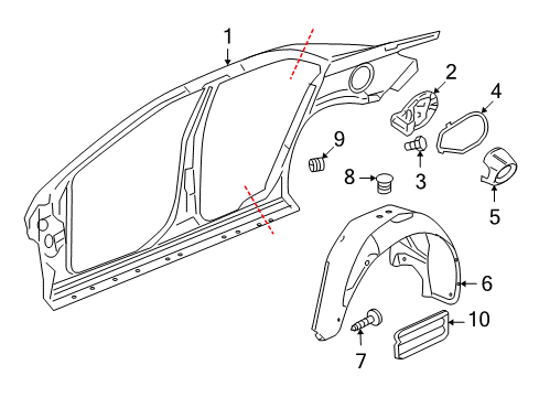 2009 Chevrolet Malibu Quarter Panel & Components Wheelhouse Liner Diagram for 20830611