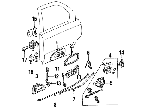 1995 Honda Accord Rear Door - Lock & Hardware Handle Assembly, Left Rear (Outer) (Cashmere Silver Metallic) Diagram for 72680-SV1-A00ZG