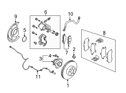 2009 Nissan Quest Anti-Lock Brakes CALIPER Assembly-Rear RH, W/O Pads Or SHIMS Diagram for 44001-CN11A