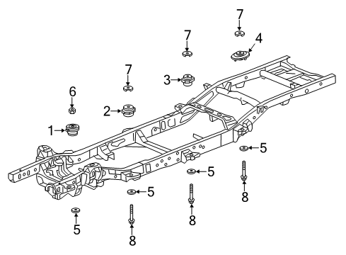 2019 Chevrolet Silverado 1500 Body Mounting - Frame Mount Cushion Retainer Diagram for 22806714