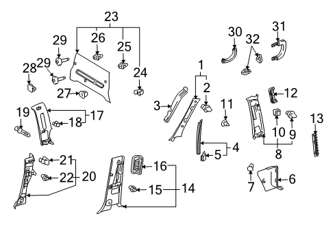 2004 Toyota Tundra Interior Trim - Cab Weatherstrip Pillar Trim Spacer Diagram for 62221-0C030