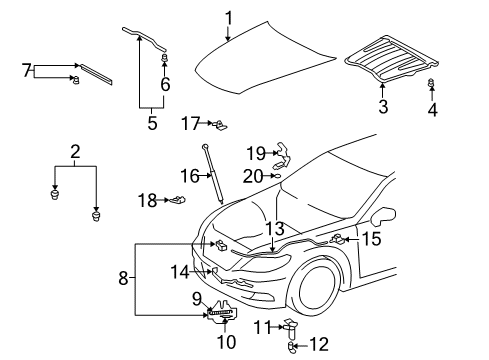 2008 Lexus LS600h Anti-Theft Components Hood Support Assembly, Left Diagram for 53450-50072