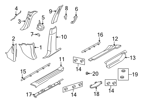 2008 Ford Expedition Interior Trim - Pillars, Rocker & Floor Scuff Plate Retainer Diagram for 7L1Z-7813284-A