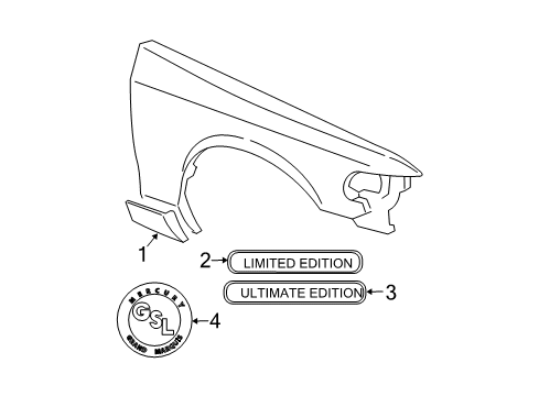 2011 Mercury Grand Marquis Exterior Trim - Fender Body Side Molding Diagram for 9W3Z-16037-AAPTM