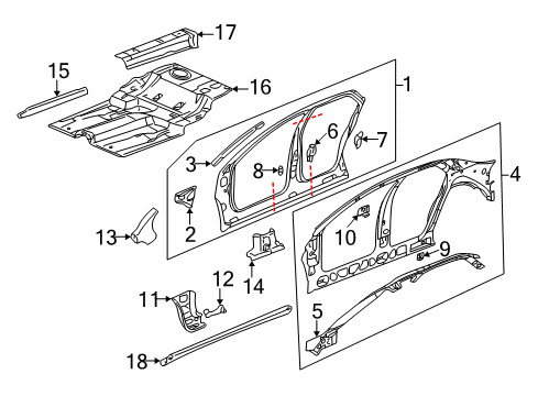 1998 Cadillac Seville Center Pillar & Rocker, Hinge Pillar, Floor & Rails, Exterior Trim, Uniside Hinge Reinforcement Diagram for 25643800