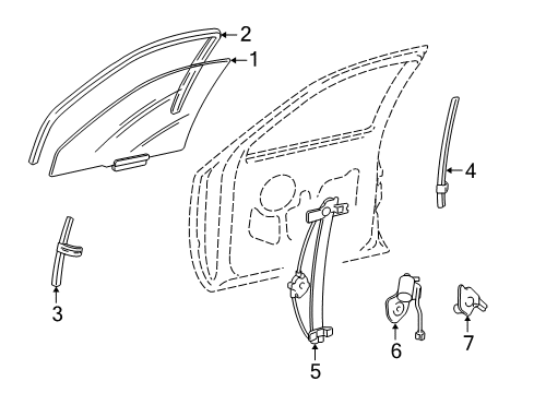 2007 Lincoln Town Car Front Door - Glass & Hardware Glass Retainer Diagram for 4W1Z-54222A00-AA