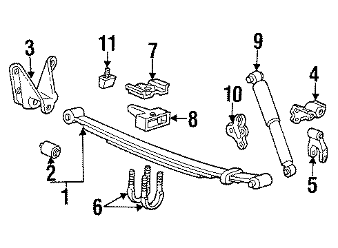 1994 Ford Ranger Rear Suspension Components, Stabilizer Bar Shock Diagram for 5U2Z-18V125-BU