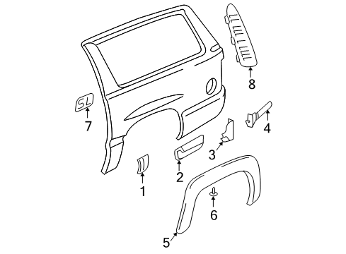 2001 GMC Yukon XL 2500 Exterior Trim - Quarter Panel Flare Diagram for 15829683