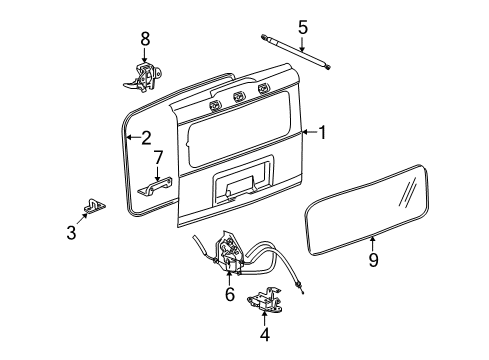 2007 Hummer H2 Lift Gate - Gate & Hardware Support Cylinder Diagram for 25997482