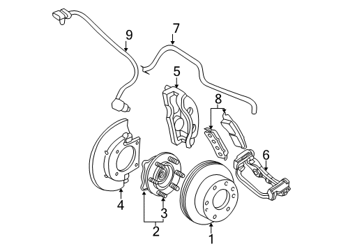 2001 GMC Sierra 1500 HD Brake Components Front Speed Sensor Diagram for 15225723