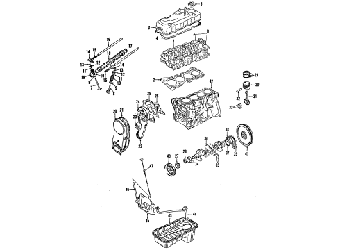 1994 Geo Tracker Engine Parts, Mounts, Cylinder Head & Valves, Camshaft & Timing, Oil Pan, Oil Pump, Crankshaft & Bearings, Pistons, Rings & Bearings Cover, Timing Belt Front Diagram for 96068578