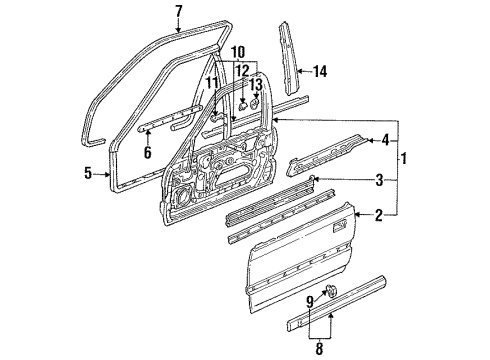 1992 Honda Accord Front Door & Components, Exterior Trim Molding, R. FR. Door Diagram for 72410-SM4-003
