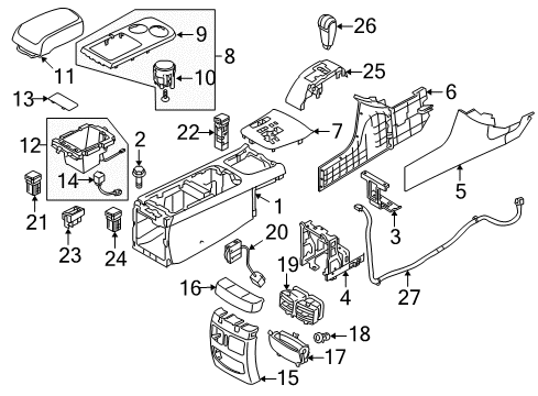 2009 Kia Amanti Console Cup Holder Assembly Diagram for 846703F50594