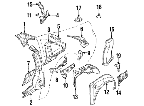 1991 Nissan 300ZX Inner Structure - Quarter Panel Wheel House-Rear, Outer RH Diagram for 76712-30P00