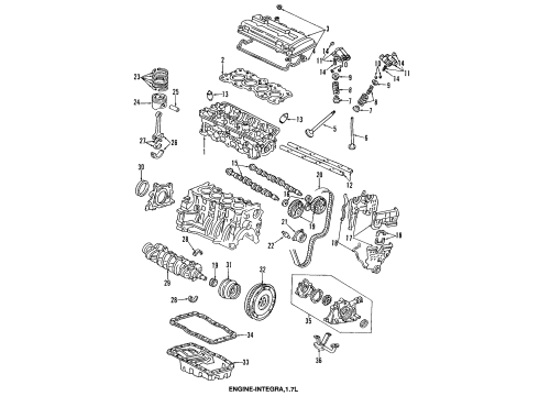 1992 Acura Integra Engine Parts, Mounts, Cylinder Head & Valves, Camshaft & Timing, Oil Pan, Oil Pump, Crankshaft & Bearings, Pistons, Rings & Bearings Pulley, Crankshaft Diagram for 13811-PR4-003