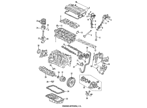 1992 Acura Integra Engine Parts, Mounts, Cylinder Head & Valves, Camshaft & Timing, Oil Pan, Oil Pump, Crankshaft & Bearings, Pistons, Rings & Bearings Rubber Assembly, Rear Engine Mounting (Mt) Diagram for 50810-SK7-020
