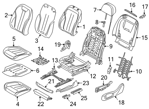 2019 BMW 740i xDrive Passenger Seat Components Padded Section, Basic Seat, Right Diagram for 52107478172