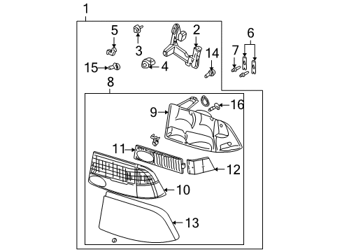 2002 GMC Sonoma Headlamps Pivot Asm-Headlamp Center Diagram for 16516179