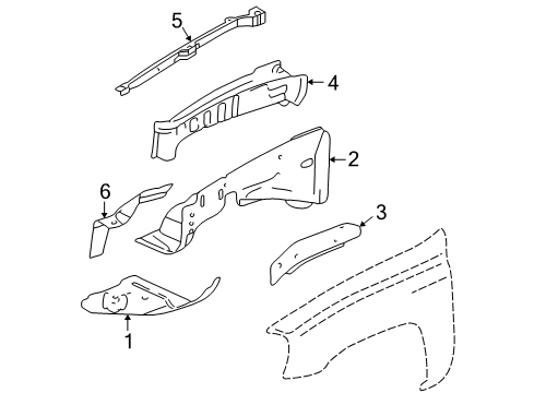 2003 Chevrolet Trailblazer Inner Components - Fender Reinforcement, Front Wheelhouse Panel Diagram for 15187078