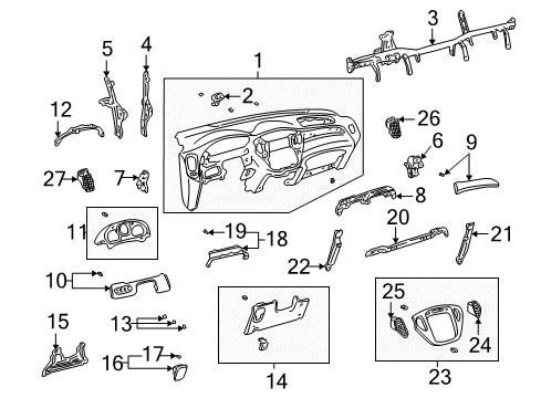 2007 Toyota Highlander Cluster & Switches, Instrument Panel Instrument Panel Lower Bracket Diagram for 55374-48030