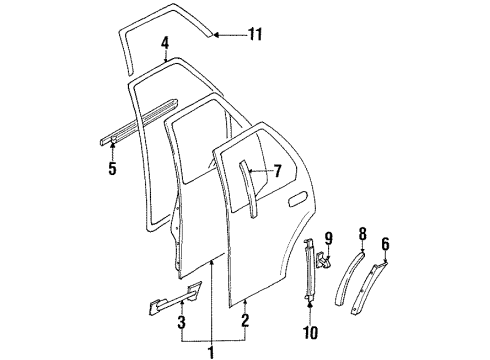 1998 Honda Passport Rear Door Regulator, Left Rear Door Window Diagram for 8-97125-477-3