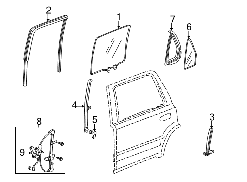 2005 Honda CR-V Rear Door - Glass & Hardware Channel, Left Rear Door Run Diagram for 72775-S9A-003