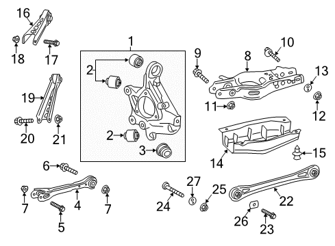 2019 Chevrolet Camaro Rear Suspension, Lower Control Arm, Upper Control Arm, Stabilizer Bar, Suspension Components Trailing Arm Diagram for 84979742
