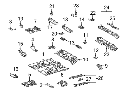 2006 Scion xB Pillars, Rocker & Floor - Floor & Rails Front Crossmember Plate Diagram for 57476-52010