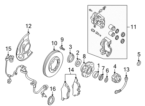 2002 Nissan Xterra Front Brakes CALIPER Assembly-Front RH, W/O Pads Or SHIMS Diagram for 41001-EK00A