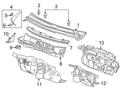 2022 Chevrolet Traverse Cowl Cowl Grille Diagram for 84334475