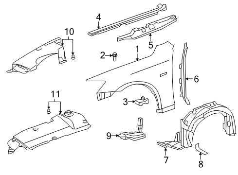 2013 Lexus IS350 Fender & Components Shield Sub-Assembly, Fender Diagram for 53806-53060