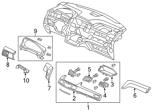 2017 Honda Odyssey Cluster & Switches, Instrument Panel Visor Assy., Display *NH167L* (Navigation) (GRAPHITE BLACK) Diagram for 77270-TK8-A11ZA