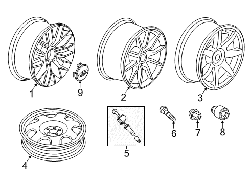 2020 Ford Mustang Wheels & Trim Wheel, Alloy Diagram for KR3Z-1007-E