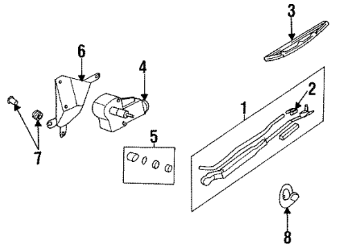 1993 Nissan Quest Lift Gate - Wiper & Washer Components Rear Window Wiper Arm Assembly Diagram for 28780-0B001