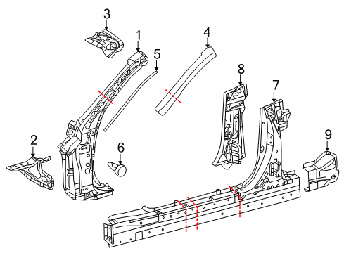 Diagram for 2010 Lexus IS350 Hinge Pillar, Rocker Panel