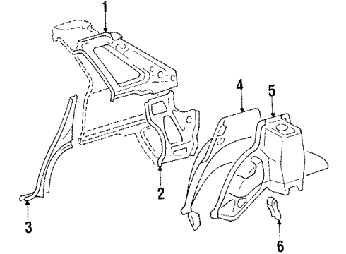 1984 Toyota Tercel Inner Components - Quarter Panel Wheelhouse Diagram for 61606-16160