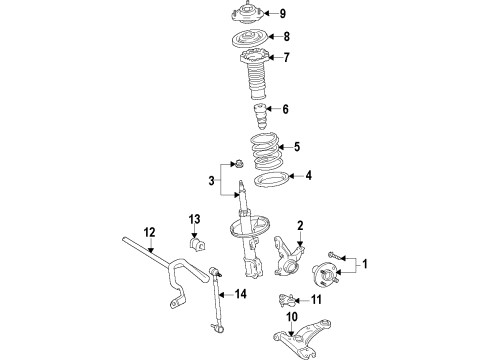 2013 Lexus CT200h Front Suspension Components, Lower Control Arm, Stabilizer Bar Front Axle Hub Sub-Assembly, Left Diagram for 43550-47011
