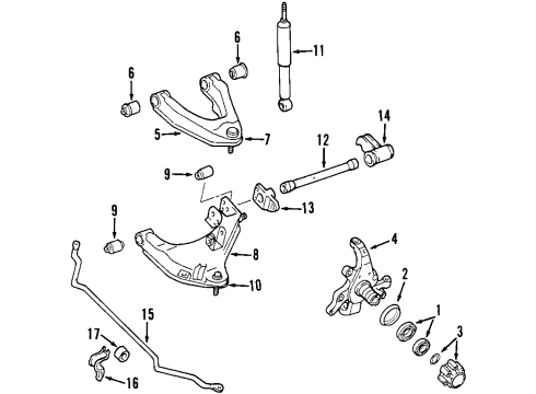 1998 Nissan Frontier Front Suspension Components, Lower Control Arm, Upper Control Arm, Stabilizer Bar, Locking Hub Bracket STABILIZER R Diagram for 54614-8B501