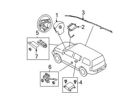 2009 Nissan Titan Air Bag Components Curtain Air Bag Passenger Side Module Assembly Diagram for 985P0-7S001