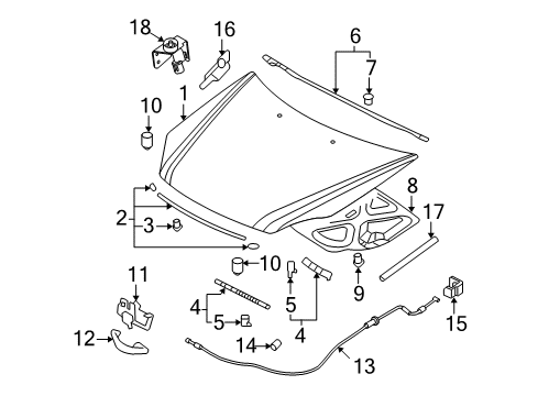 2006 Kia Optima Hood & Components Strip Assembly-Hood Seal Diagram for 864452G000