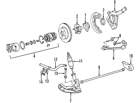 1996 Ford Explorer Front Suspension Components, Lower Control Arm, Upper Control Arm, Ride Control, Stabilizer Bar, Torsion Bar Height Sensor Diagram for F77Z-5359-BA