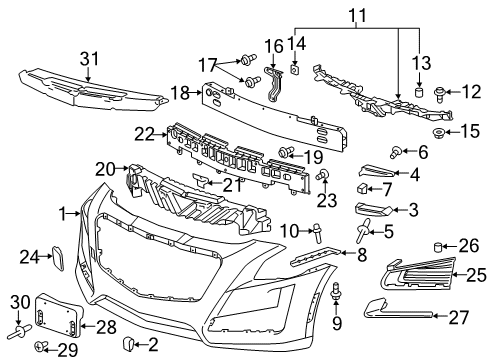 2017 Cadillac CTS Front Bumper Center Brace Diagram for 23173013