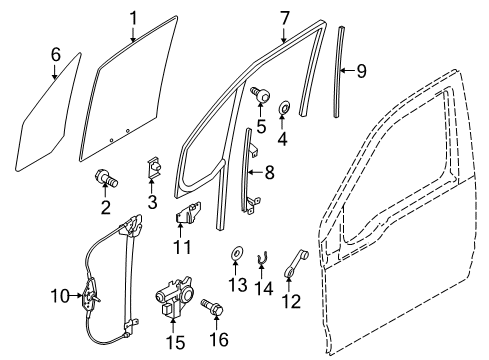 2011 Ford Transit Connect Front Door - Glass & Hardware Window Channel Diagram for 2T1Z-5821597-A